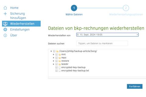 Auch das Wiederherstellen von Sicherungen läuft bei Duplicati über ein GUI ab.