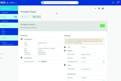 Das Anlegen einer virtuellen Maschine erfolgt in der IONOS Private Cloud mit den bei VMware üblichen Parametern.