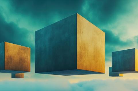 Abstrakte, schwebende Quader als Symbol für einen modularen Monolithen und den bewussten Umgang mit Komplexität in modernen IT-Architekturen. (Quelle: starush – 123RF)