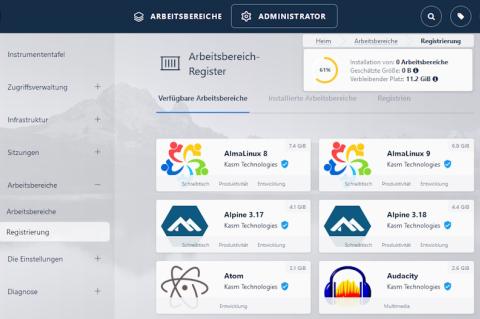 Die Docker-Registry von Kasm bringt zahlreiche fertige Desktops und Applikationen mit.