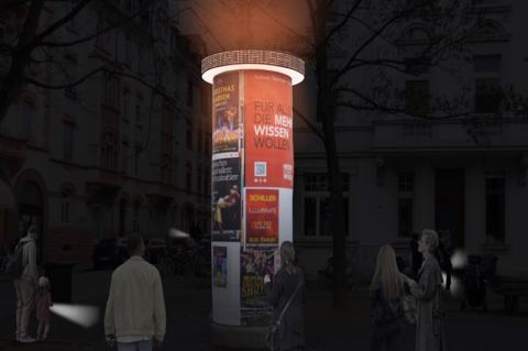 Wenn bei Stromausfall sonst alles dunkel bleibt, informiert die "Litfaßsäule 4.0" über Notfallmaßnahmen.