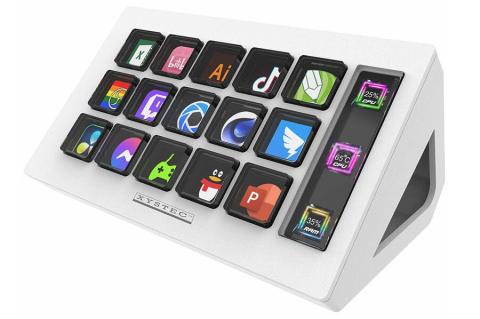 Programmierbares Tastenfeld: Der Xystec Streaming Controller mit 15 LCD-Tasten zur Steuerung von Shortcuts, Apps und Systemfunktionen.