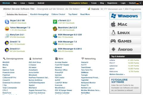 Den Yahoo Messenger 7.0 oder uTorrent 2.2.1 gefällig? Auf "Oldversion" werden Sie fündig.