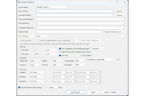 Die Anzahl der Suchparameter und -filter von SearchMyFiles ist durchaus beeindruckend.
