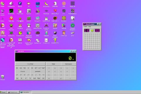 Ein alter Windows-Desktop mit zahlreichen Icons darauf.