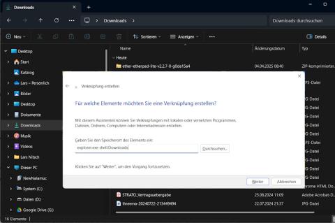 Eine angepasste Desktop-Verknüpfung öffnet des Datei-Explorer direkt im Download-Verzeichnis.