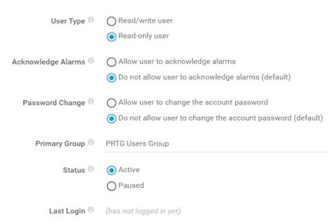 Die Benutzerverwaltung von PRTG bietet verschiedene Optionen zur Vergabe von User- und Gruppenrechten.