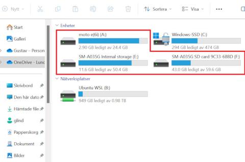 Screenshot des Windows Explorer, in dem eine Übersicht der Laufwerke angezeigt wird, darunter Android-Geräte.