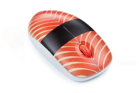 Eine Computermaus mit Sushi-Look auf der Oberseite.