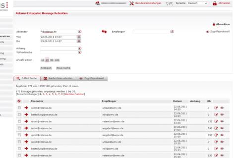 Eine datenschutzkonforme Langzeitarchivierung verspricht Retarus mit dem E-Mail-Archiv.
