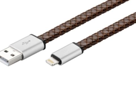 Das exklusive Lederkabel erlaubt schnelle Datentransfers und das Aufladen.