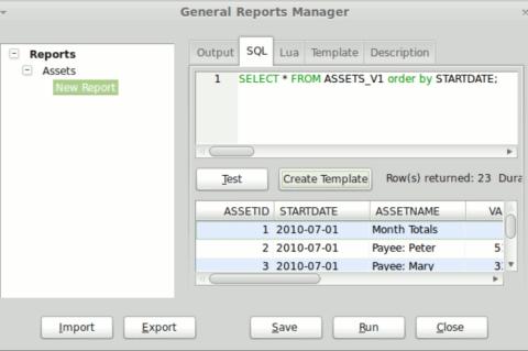 Für die Erzeugung individueller Berichte verarbeitet MoneyManager Ex SQL-Abfragen.