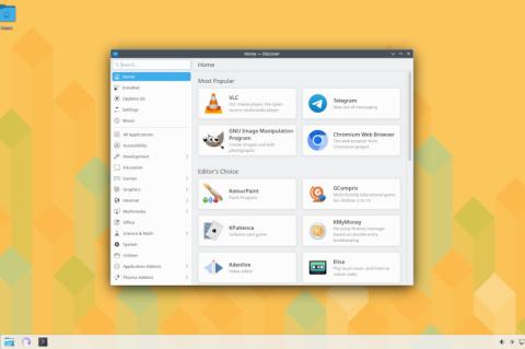 Screenshot des OpenSuse-Desktops mit einem Discover-Fenster geöffnet, in dem verschiedene Programme zur Installation bereitstehen.