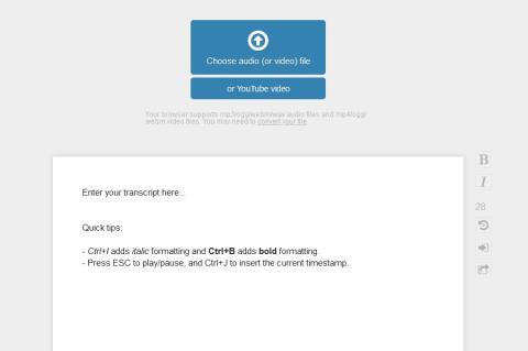 Es bedarf nicht mehr als das Hochladen eines Audio-Files, damit "oTranscribe" mit der Umandlung in Text beginnt.