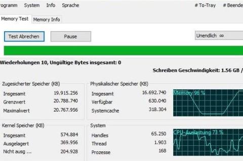 Nach den Tests präsentiert QuickMemoryTestOK übersichtlich Kennzahlen wie Grafiken.